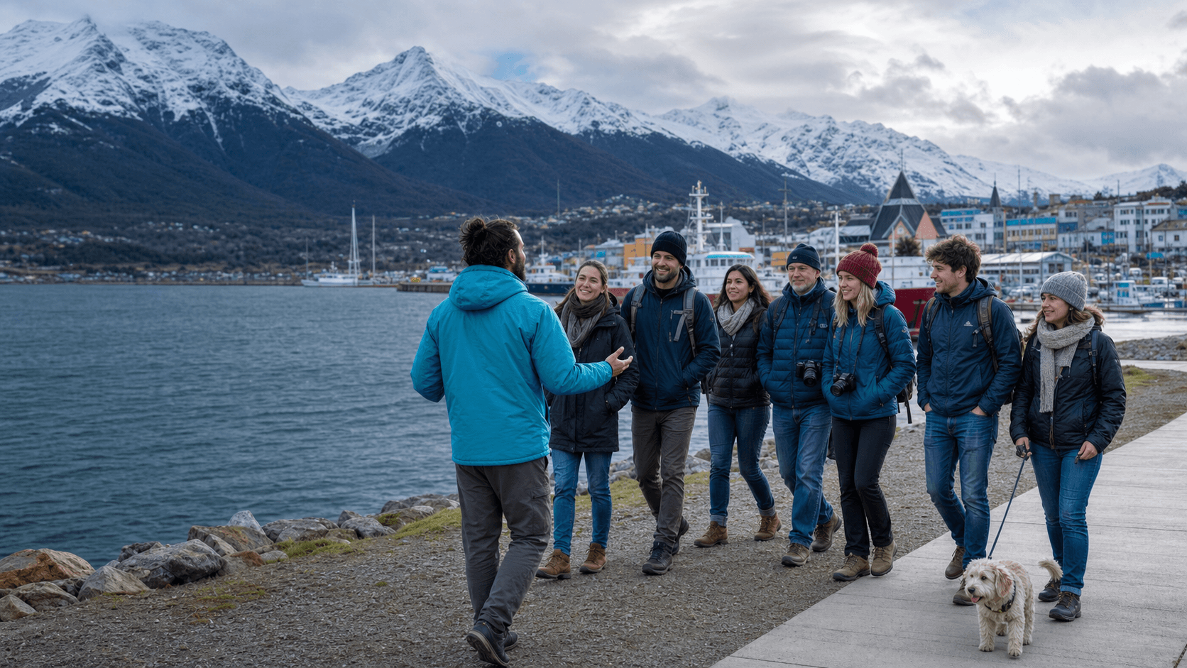 Viajeros junto al Canal Beagle
